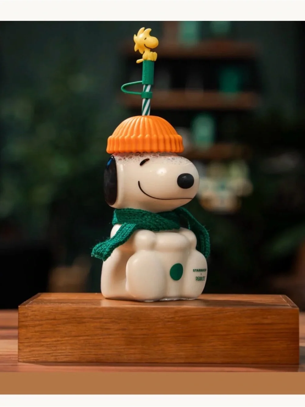 Starbucks Snoopy Bottle with Orange Hat and Green Scarf